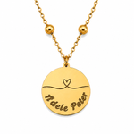 Goldenes personalisiertes Edelstahl Armband mit rundem Anhänger, Herzlinie Motiv und Gravur „Adele Peter“