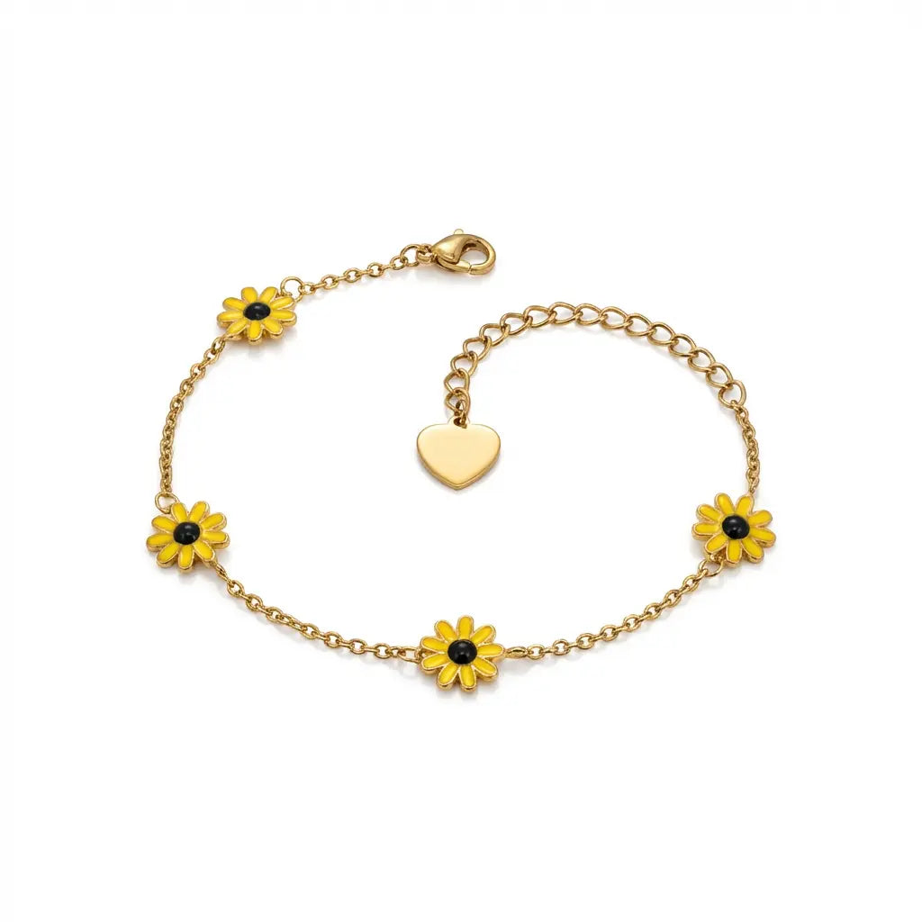 Sonnenblumen Armband Edelstahl Gold personalisiert – Elinrose