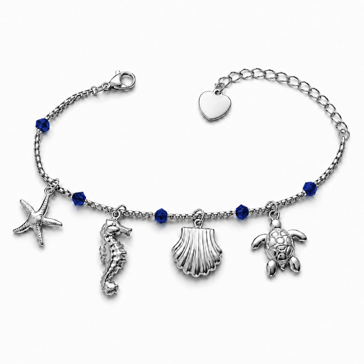 Silbernes Beach Charm Armband mit maritimen Anhängern aus Edelstahl