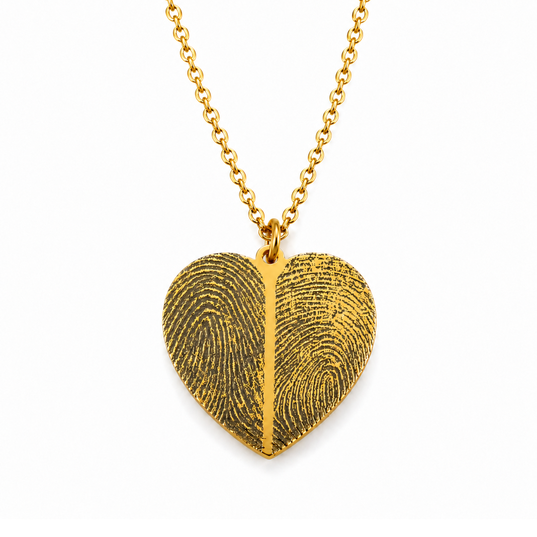 Goldene Herzkette mit personalisierter Fingerabdruck Gravur aus Edelstahl