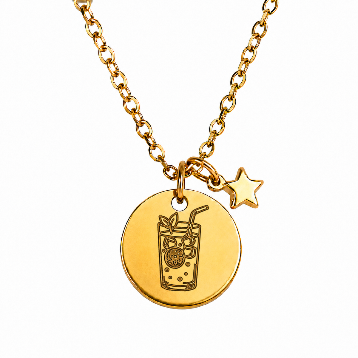 Goldene personalisierte Mojito Halskette aus Edelstahl mit Stern Charm