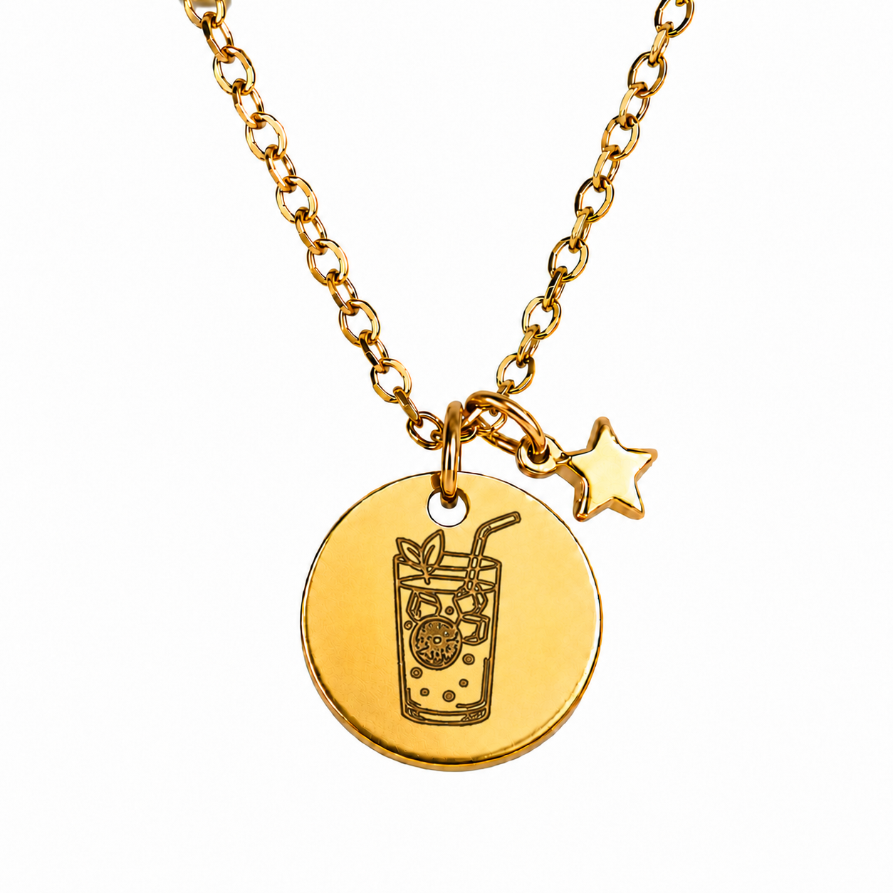 Goldene personalisierte Mojito Halskette aus Edelstahl mit Stern Charm