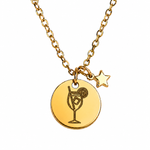 Goldene Spritz Halskette mit Cocktail Gravur und Stern Anhänger