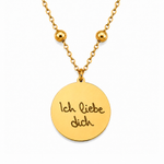 Goldenes personalisiertes Edelstahl Armband mit rundem Anhänger und Gravur „Ich liebe dich“