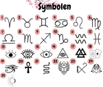 Übersicht der verfügbaren Symbolen für die Gravur des Astrologie Armbands