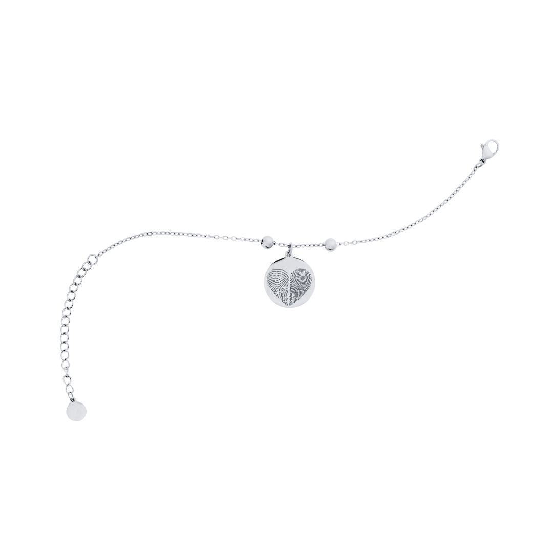 Silbernes Fingerabdruck-Armband mit Herzanhänger