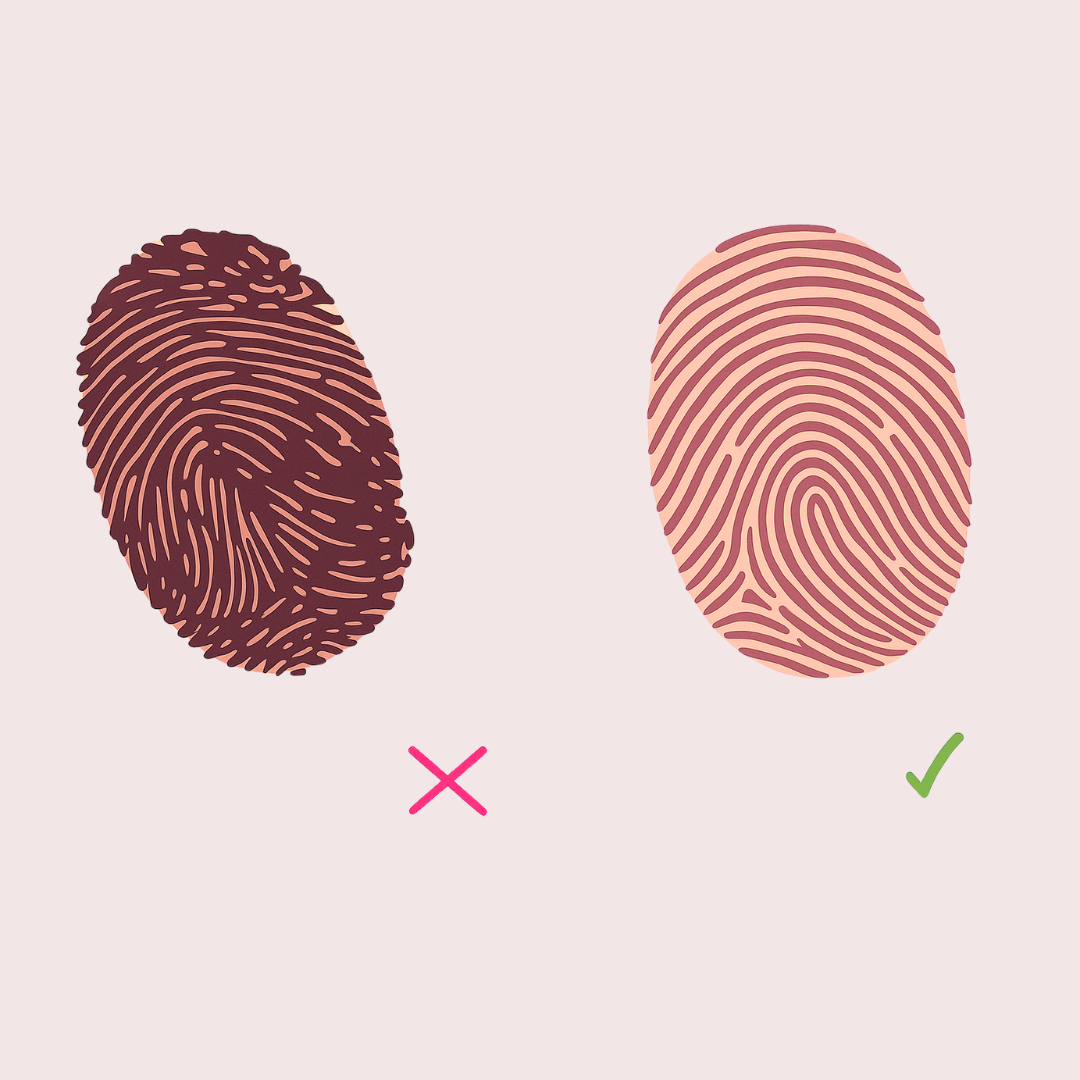 Fingerabdruck Vorlage für Gravur – Beispiel für richtige und falsche Abdruckqualität