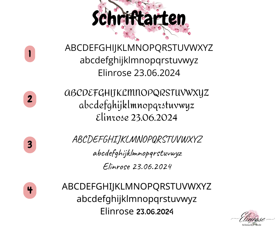 Auswahl verschiedener Schriftarten für personalisierte Namensgravur – Teil 1/2