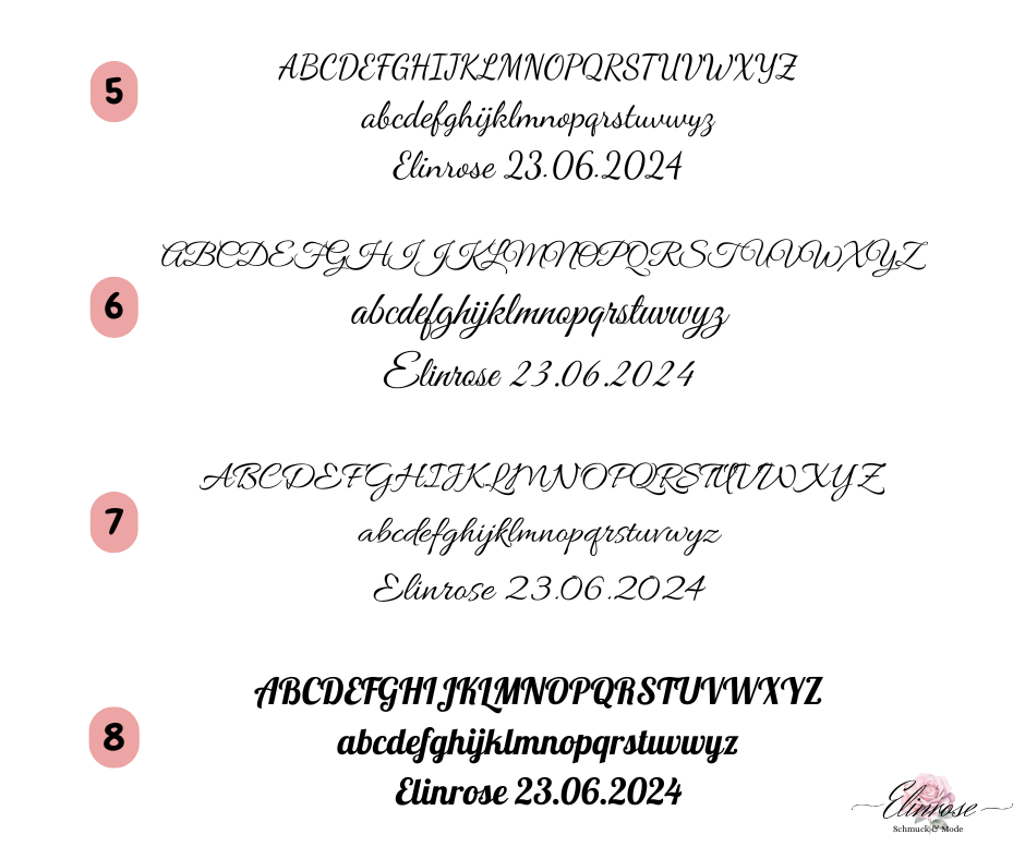 Auswahl verschiedener Schriftarten für personalisierte Namensgravur – Teil 2/2