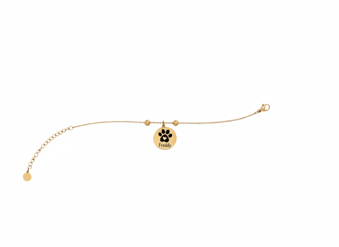 Tier Love Armband Gold mit Pfote und Namensgravur – personalisiertes Haustier Freundschaftsarmband