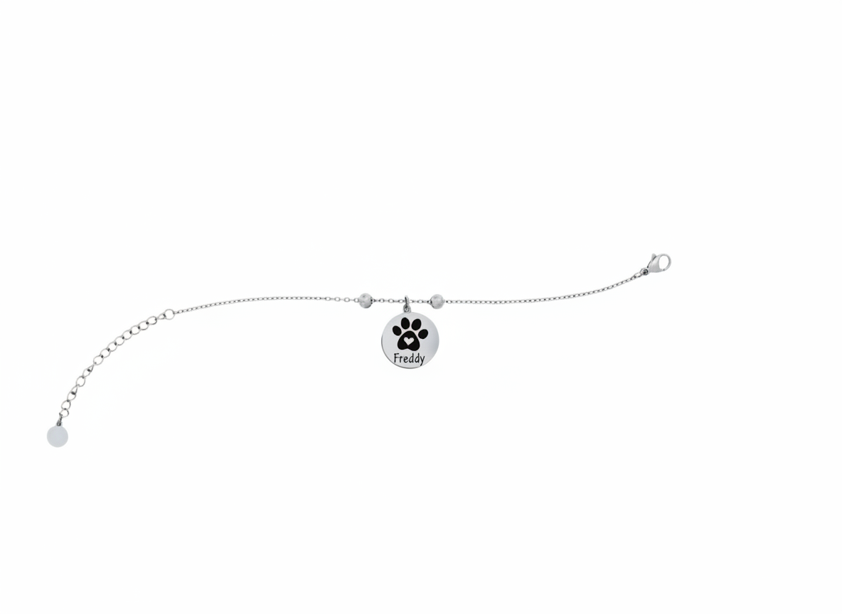 Tier Love Armband Silber mit Pfoten-Anhänger und Wunschgravur für Haustierbesitzer