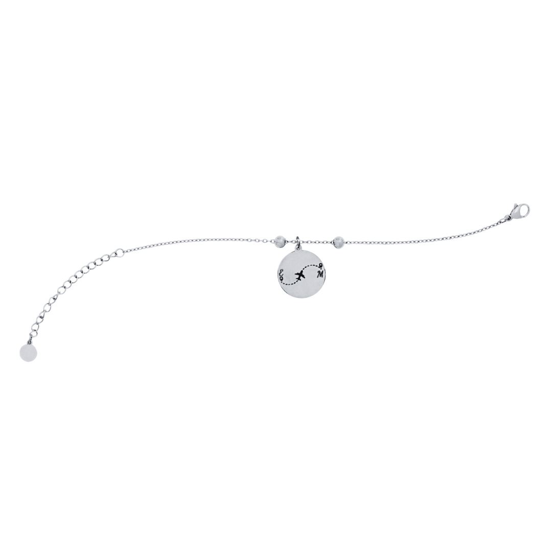 Silberne Weltkarte Armband Travel Connection – individuell gravierbar mit Koordinaten und Initiale